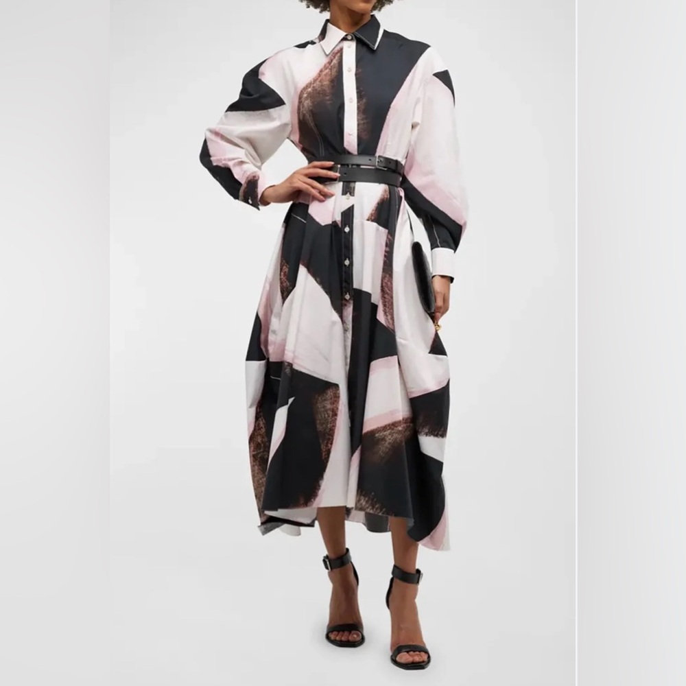 Alexander McQueen Brushstroke-print Cotton-poplin Shirt Dress, size 10